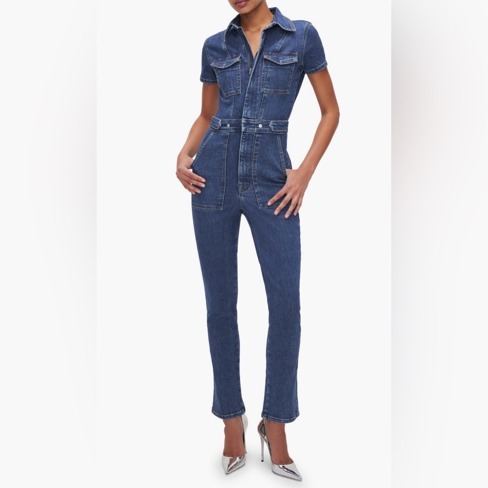 NWT Good American Fit For Success Blue Denim Overalls